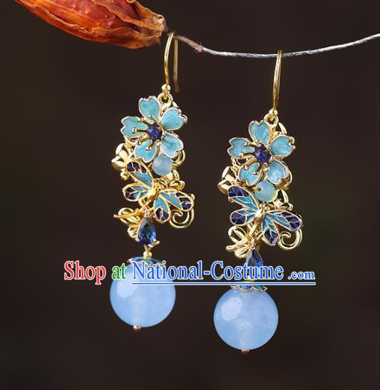 Chinese Classical Blueing Ear Accessories Traditional Cheongsam Sakura Earrings