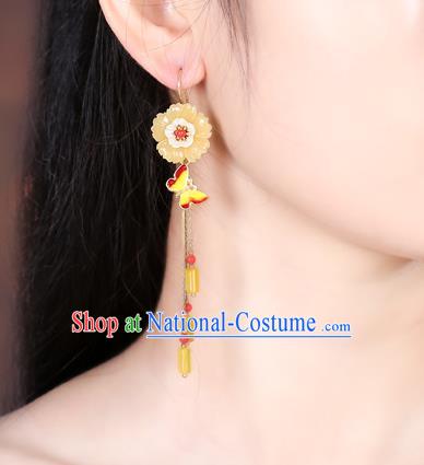 Chinese Classical Enamel Butterfly Ear Accessories Traditional Cheongsam Sakura Earrings