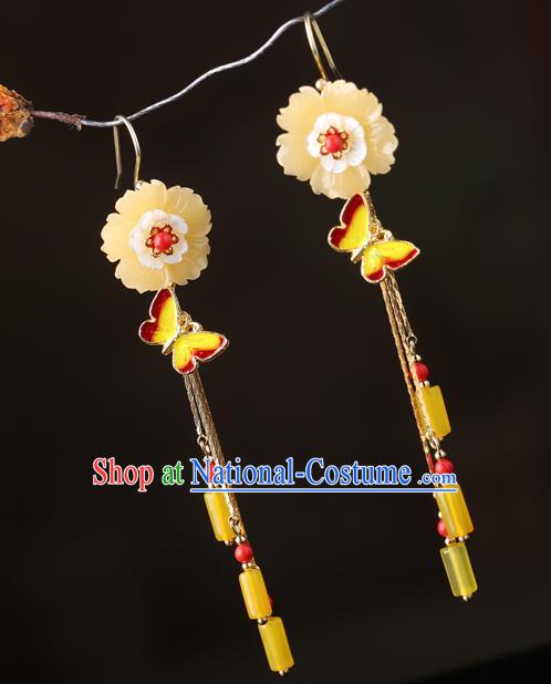 Chinese Classical Enamel Butterfly Ear Accessories Traditional Cheongsam Sakura Earrings