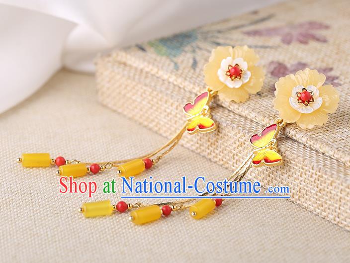 Chinese Classical Enamel Butterfly Ear Accessories Traditional Cheongsam Sakura Earrings