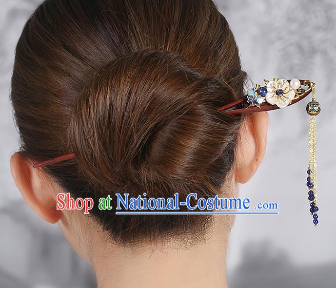 China Classical Rosewood Hair Stick Traditional Cheongsam Hair Accessories Handmade Shell Plum Hairpin