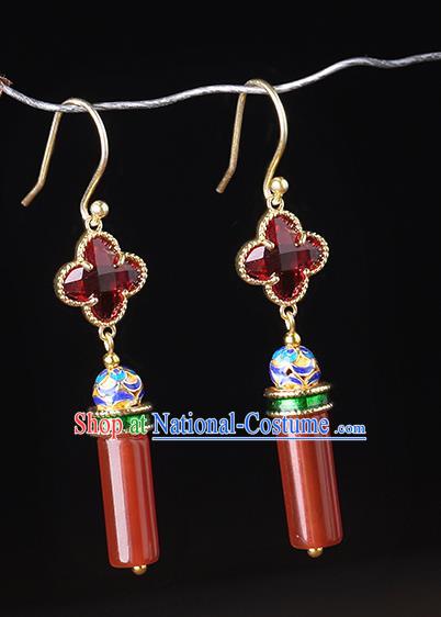 Chinese Classical Agate Ear Accessories Traditional Cheongsam Cloisonne Earrings