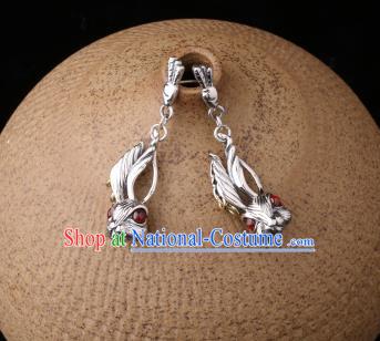 Chinese Classical Garnet Ear Accessories Traditional Cheongsam Silver Rabbit Earrings