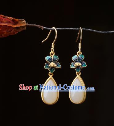 Chinese Classical Cloisonne Ear Accessories Traditional Cheongsam White Chalcedony Earrings