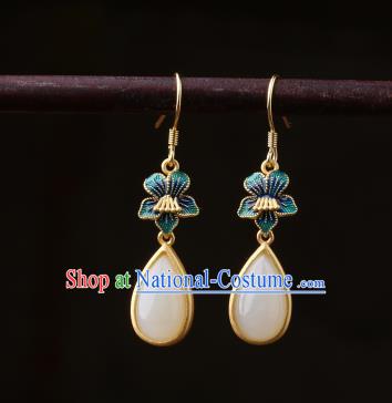 Chinese Classical Cloisonne Ear Accessories Traditional Cheongsam White Chalcedony Earrings