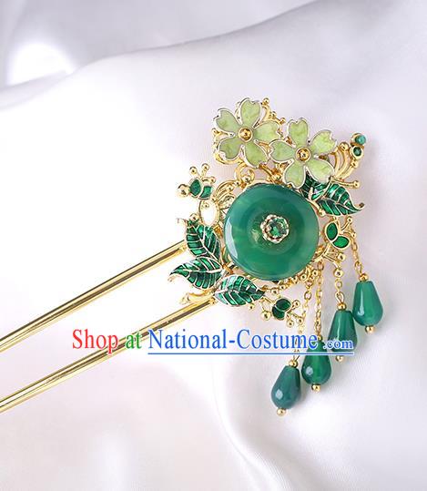 China Classical Chrysoprase Hair Stick Traditional Cheongsam Hair Accessories Handmade Tassel Hairpin