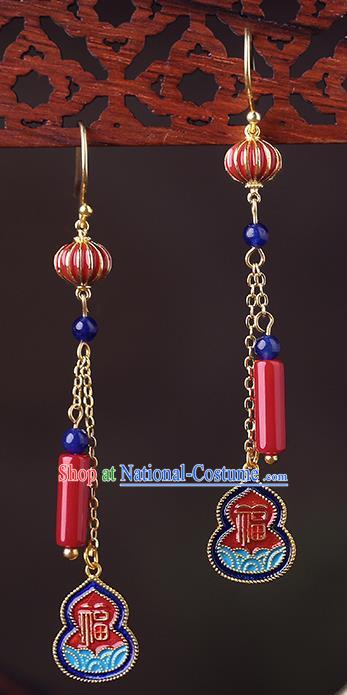 Chinese Classical Cloisonne Gourd Ear Accessories Traditional Cheongsam Red Lantern Earrings