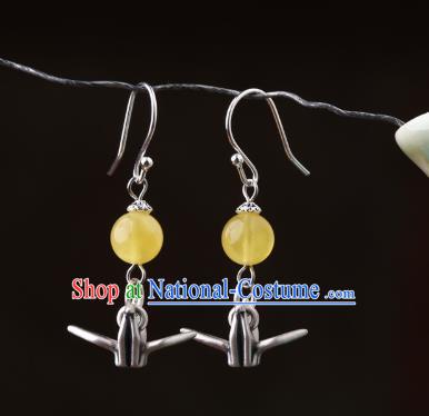 Chinese Classical Ear Accessories Traditional Cheongsam Silver Crane Earrings