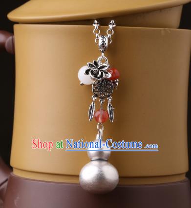 China Classical Cheongsam Silver Gourd Necklace Pendant Traditional Necklet Accessories