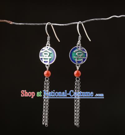 Chinese Classical Wedding Silver Ear Accessories Traditional Cheongsam Cloisonne Earrings