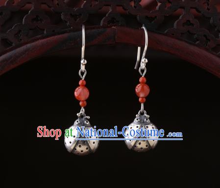 Chinese Classical Wedding Silver Ear Accessories Traditional Cheongsam Ladybird Earrings