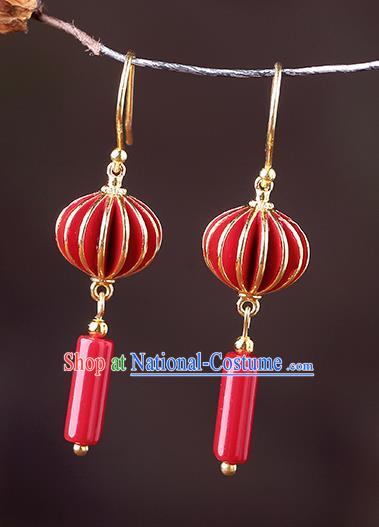 Chinese Classical Red Lantern Ear Accessories Traditional Cheongsam Wedding Earrings