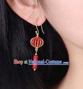 Chinese Classical Red Lantern Ear Accessories Traditional Cheongsam Wedding Earrings