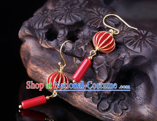 Chinese Classical Red Lantern Ear Accessories Traditional Cheongsam Wedding Earrings