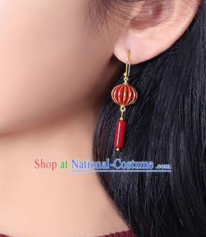 Chinese Classical Red Lantern Ear Accessories Traditional Cheongsam Wedding Earrings