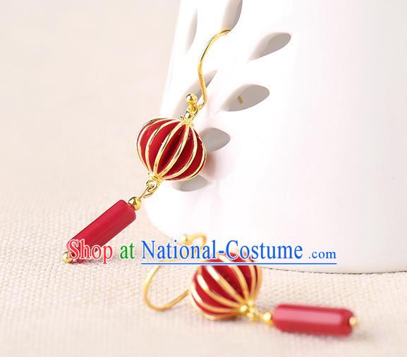 Chinese Classical Red Lantern Ear Accessories Traditional Cheongsam Wedding Earrings