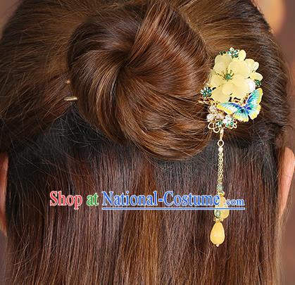 China Classical Cloisonne Butterfly Hair Stick Traditional Cheongsam Hair Accessories Handmade Flower Hairpin