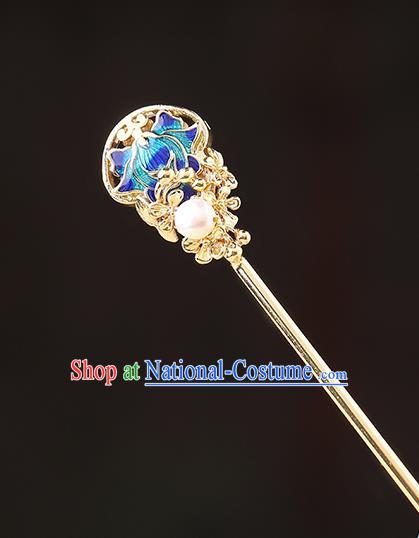 China Classical Golden Hair Stick Traditional Cheongsam Hair Accessories Handmade Cloisonne Hairpin