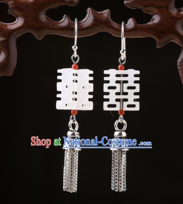 Chinese Classical Wedding Silver Ear Accessories Traditional Cheongsam Jade Earrings