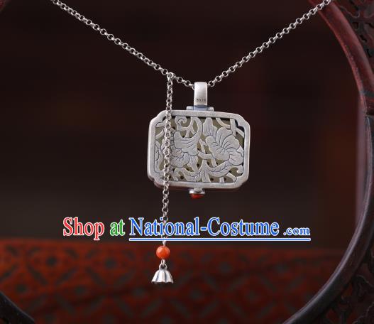 China Classical Jade Carving Necklace Pendant Traditional Cheongsam Silver Accessories