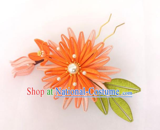 China Traditional Ming Dynasty Orange Silk Epiphyllum Hair Stick Ancient Princess Flower Hairpin