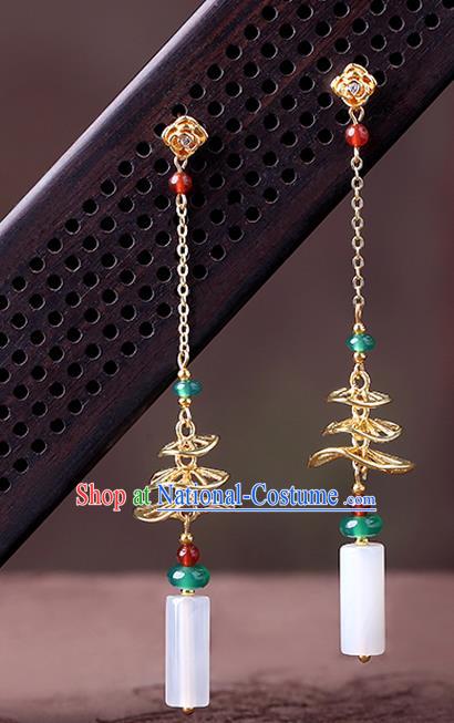 Chinese Classical Chrysoprase Ear Accessories Traditional Cheongsam Long Tassel Earrings