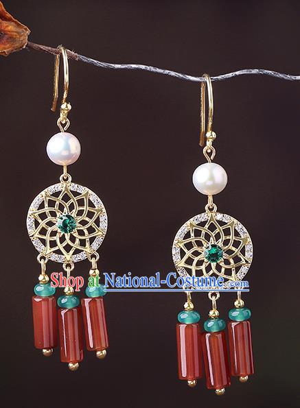 Chinese Classical Green Crystal Ear Accessories Traditional Cheongsam Agate Tassel Earrings