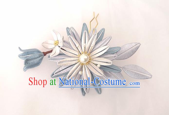 China Ming Dynasty White Silk Epiphyllum Hair Stick Traditional Ancient Princess Hairpin