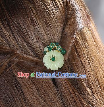 China Classical Green Beads Hair Stick Traditional Cheongsam Hair Accessories Handmade Jade Hairpin