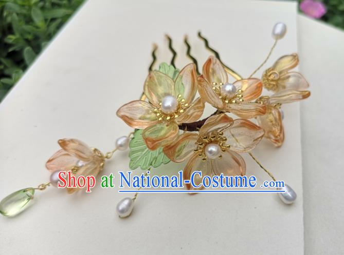 China Ming Dynasty Orange Plum Blossom Hair Stick Traditional Ancient Princess Hairpin Hanfu Hair Accessories