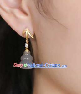 Handmade Chinese Jade Gourd Ear Accessories Traditional Golden Bamboo Leaf Earrings