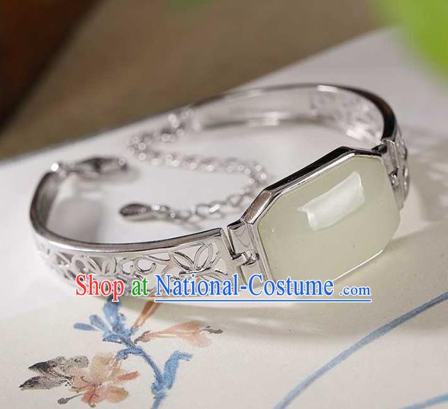 China Classical Cheongsam Silver Bangle Accessories Traditional Jade Bracelet