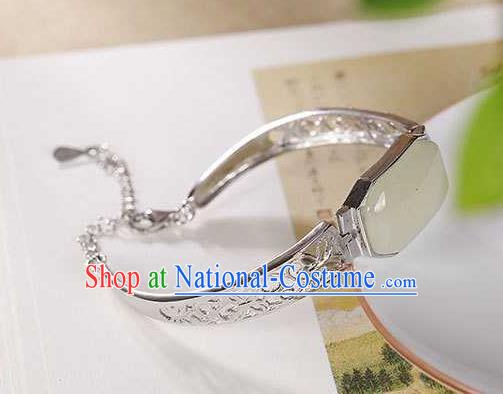 China Classical Cheongsam Silver Bangle Accessories Traditional Jade Bracelet