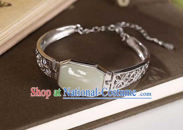 China Classical Cheongsam Silver Bangle Accessories Traditional Jade Bracelet