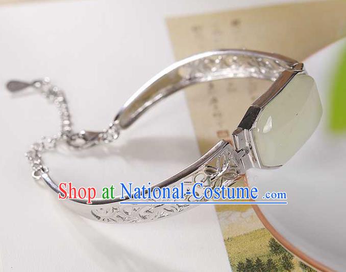 China Classical Cheongsam Silver Bangle Accessories Traditional Jade Bracelet