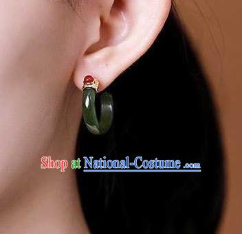 Handmade Chinese Cheongsam Agate Ear Accessories Traditional Green Jade Earrings