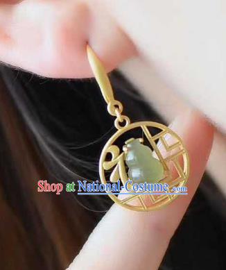 Handmade Chinese Golden Ear Accessories Traditional Cheongsam Jade Gourd Earrings