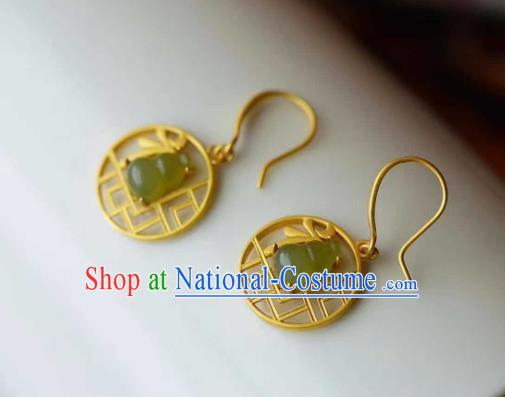 Handmade Chinese Golden Ear Accessories Traditional Cheongsam Jade Gourd Earrings