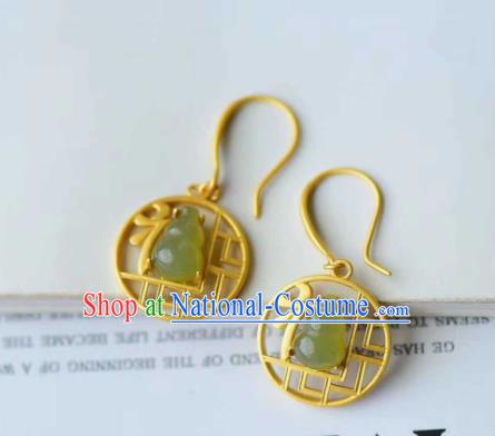 Handmade Chinese Golden Ear Accessories Traditional Cheongsam Jade Gourd Earrings