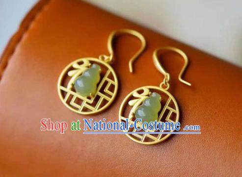 Handmade Chinese Golden Ear Accessories Traditional Cheongsam Jade Gourd Earrings