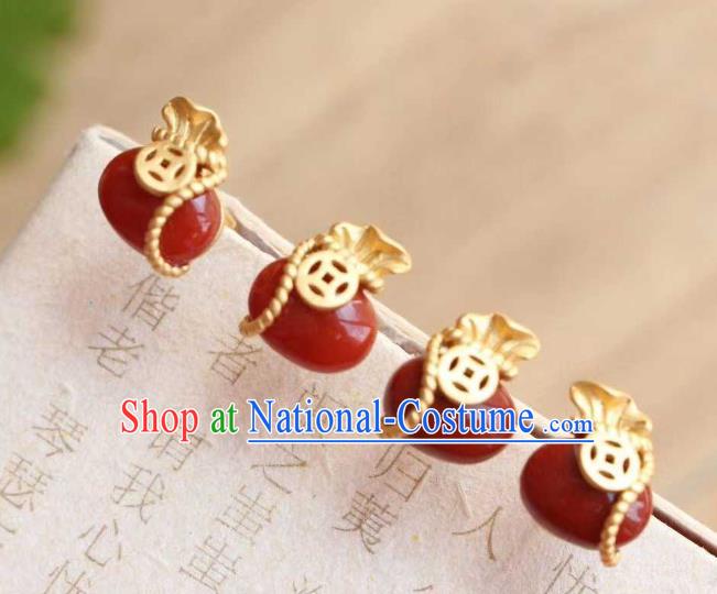 Handmade Chinese Agate Ear Accessories Traditional Cheongsam Golden Copper Earrings