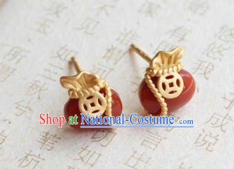 Handmade Chinese Agate Ear Accessories Traditional Cheongsam Golden Copper Earrings