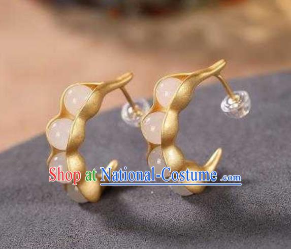 Handmade Chinese Beads Ear Accessories Traditional Cheongsam Golden Peasecod Earrings