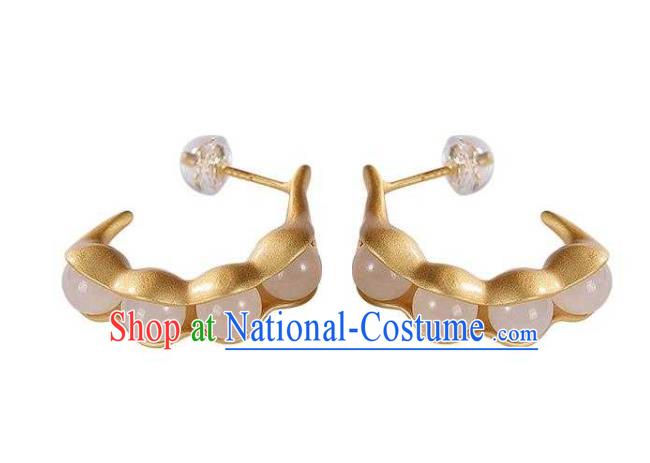 Handmade Chinese Beads Ear Accessories Traditional Cheongsam Golden Peasecod Earrings