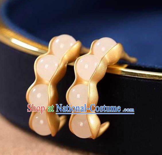 Handmade Chinese Beads Ear Accessories Traditional Cheongsam Golden Peasecod Earrings