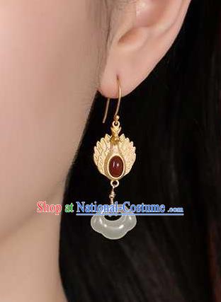 Handmade Chinese Jade Lock Ear Accessories Traditional Cheongsam Golden Phoenix Earrings