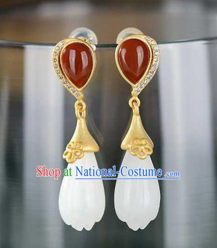 Handmade Chinese Agate Ear Accessories Traditional Cheongsam Jade Mangnolia Earrings