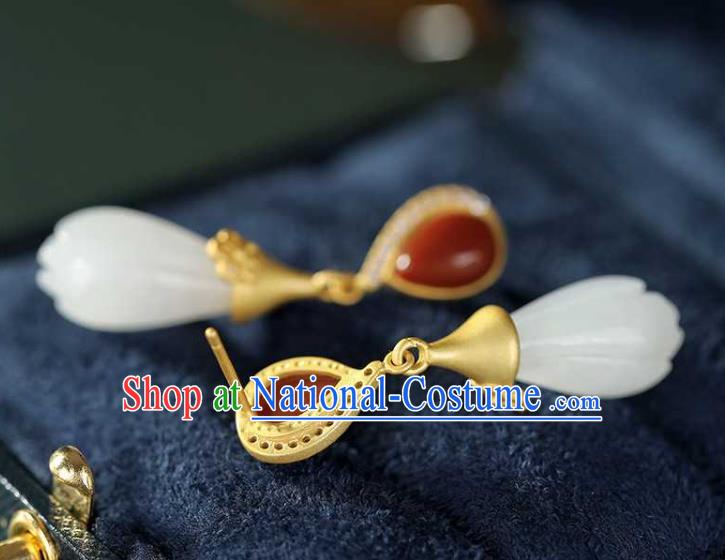 Handmade Chinese Agate Ear Accessories Traditional Cheongsam Jade Mangnolia Earrings