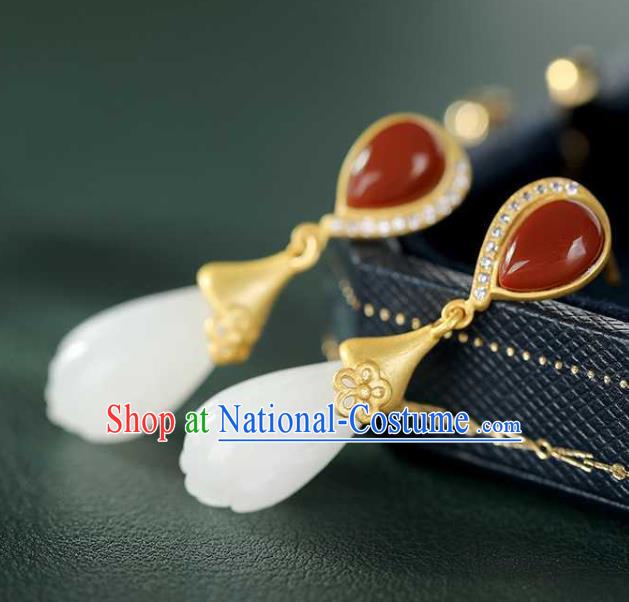 Handmade Chinese Agate Ear Accessories Traditional Cheongsam Jade Mangnolia Earrings