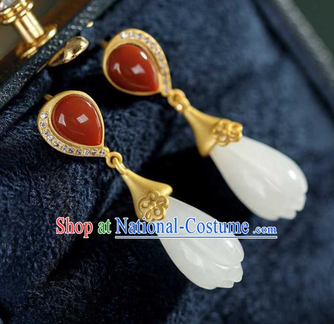 Handmade Chinese Agate Ear Accessories Traditional Cheongsam Jade Mangnolia Earrings